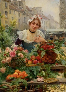  Seller Painting - Schyver louis marie de the flower seller 1898 Parisienne
